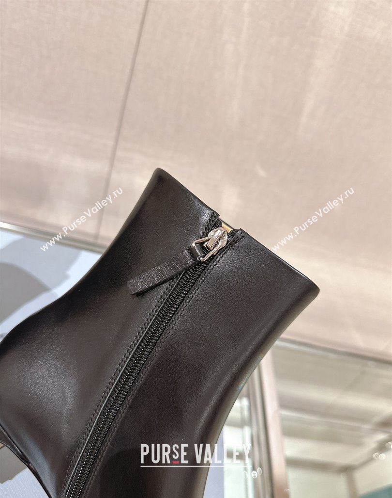 Prada Leather booties Black with Enameled metal triangle logo 1T192N 2024 (siyate-23121904)