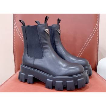 Prada Monolith brushed leather booties Black with Enameled metal triangle logo 1T256N 2024 (siyate-23121916)