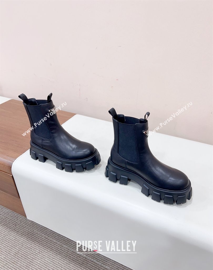 Prada Monolith brushed leather booties Black with Enameled metal triangle logo 1T256N 2024 (siyate-23121916)