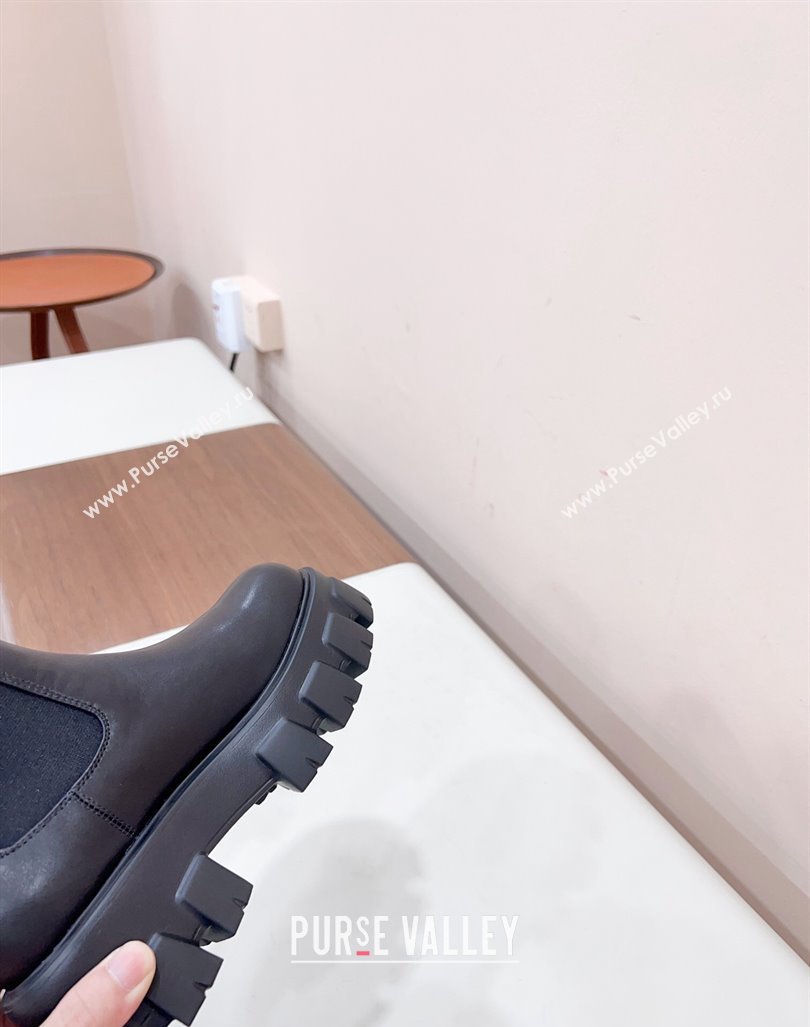 Prada Monolith brushed leather booties Black with Enameled metal triangle logo 1T256N 2024 (siyate-23121916)