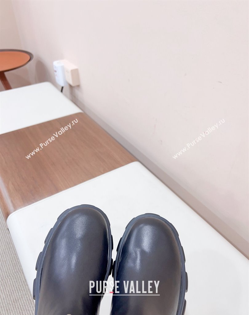 Prada Monolith brushed leather booties Black with Enameled metal triangle logo 1T256N 2024 (siyate-23121916)