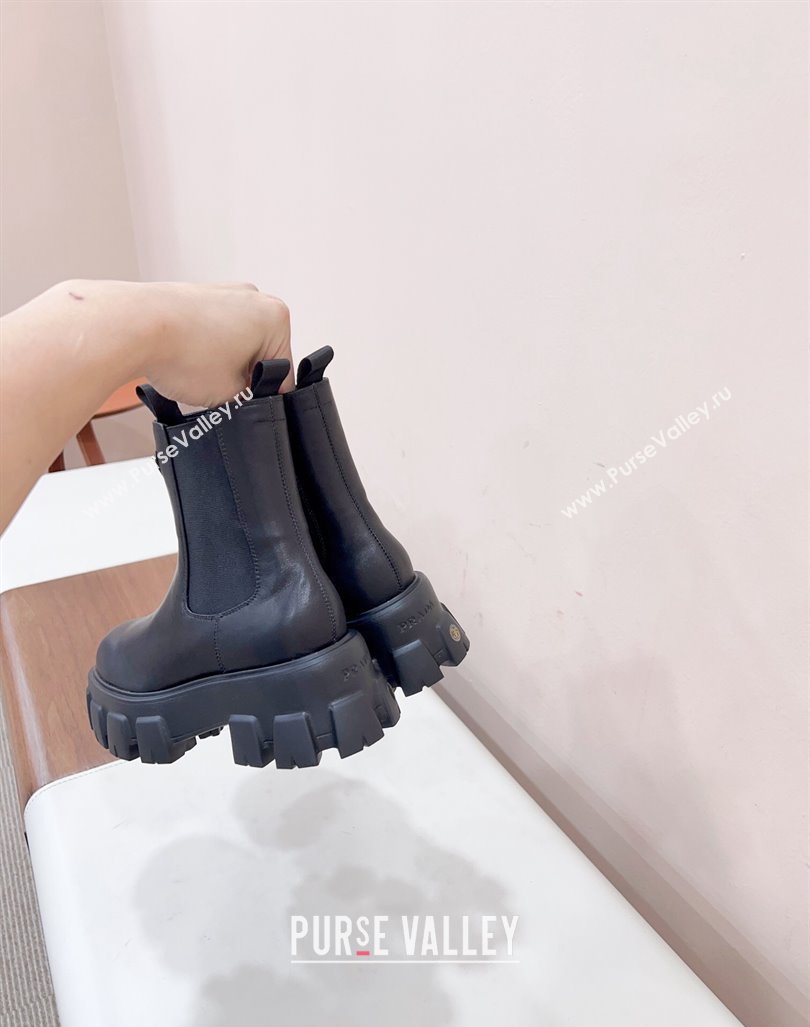 Prada Monolith brushed leather booties Black with Enameled metal triangle logo 1T256N 2024 (siyate-23121916)