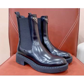 Prada Brushed leather booties Black with Enameled metal triangle logo 1U251N 2024 (siyate-23121913)