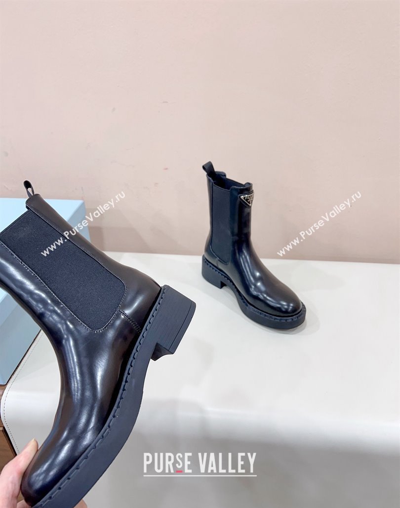 Prada Brushed leather booties Black with Enameled metal triangle logo 1U251N 2024 (siyate-23121913)