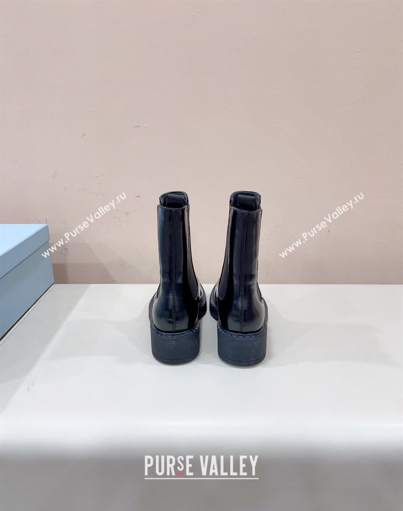 Prada Brushed leather booties Black with Enameled metal triangle logo 1U251N 2024 (siyate-23121913)
