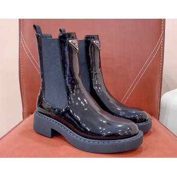 Prada Patent leather booties Black with Enameled metal triangle logo 1U251N 2024 (siyate-23121914)