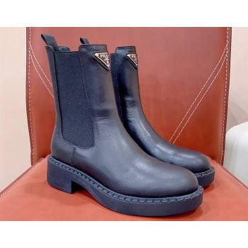 Prada leather booties Black with Enameled metal triangle logo 1U251N 2024 (siyate-23121915)