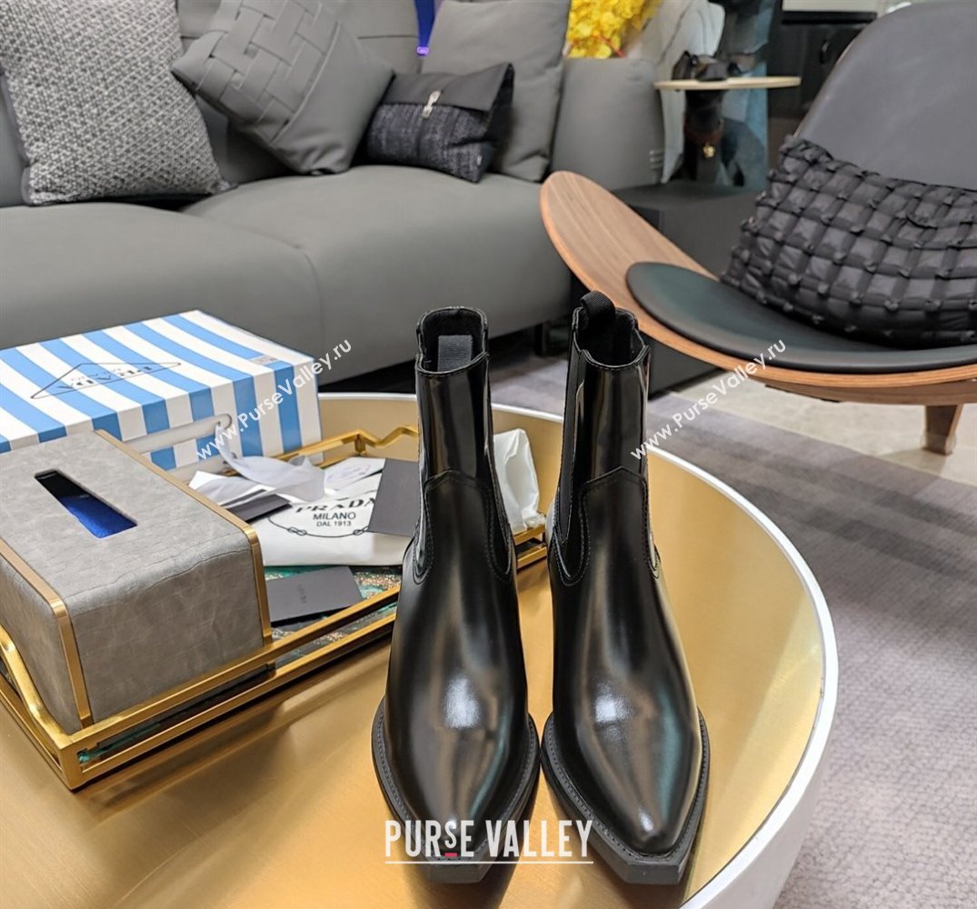 Prada Heel 6.5cm Brushed leather boots 1T132N Black 2024 (kaola-23121912)