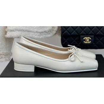 Chanel Vintage CC Logo and Bow Ballet Flats Leather White 2024 (modeng-23121516)
