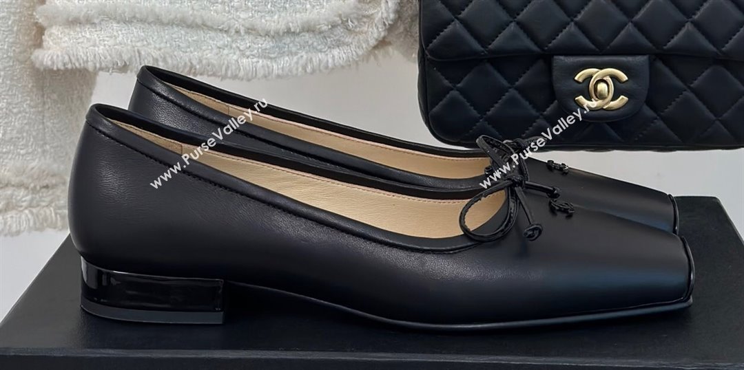 Chanel Vintage CC Logo and Bow Ballet Flats Leather Black 2024 (modeng-23121515)