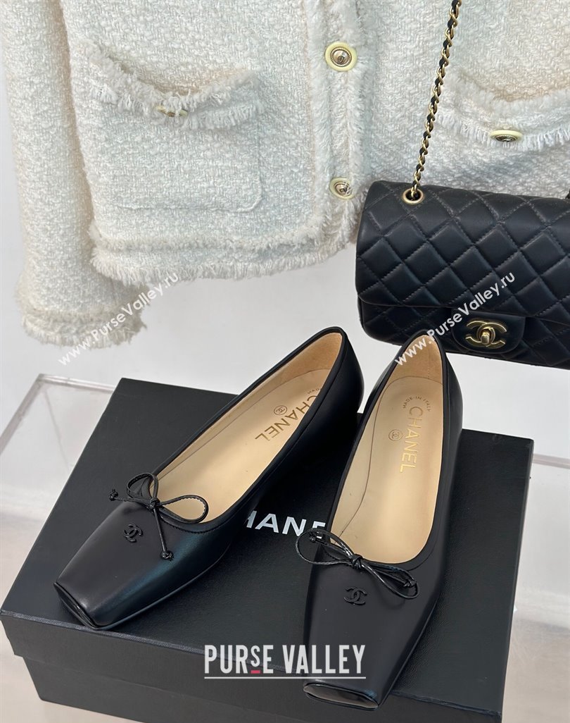 Chanel Vintage CC Logo and Bow Ballet Flats Leather Black 2024 (modeng-23121515)