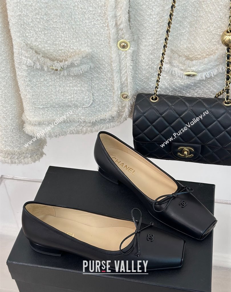 Chanel Vintage CC Logo and Bow Ballet Flats Leather Black 2024 (modeng-23121515)