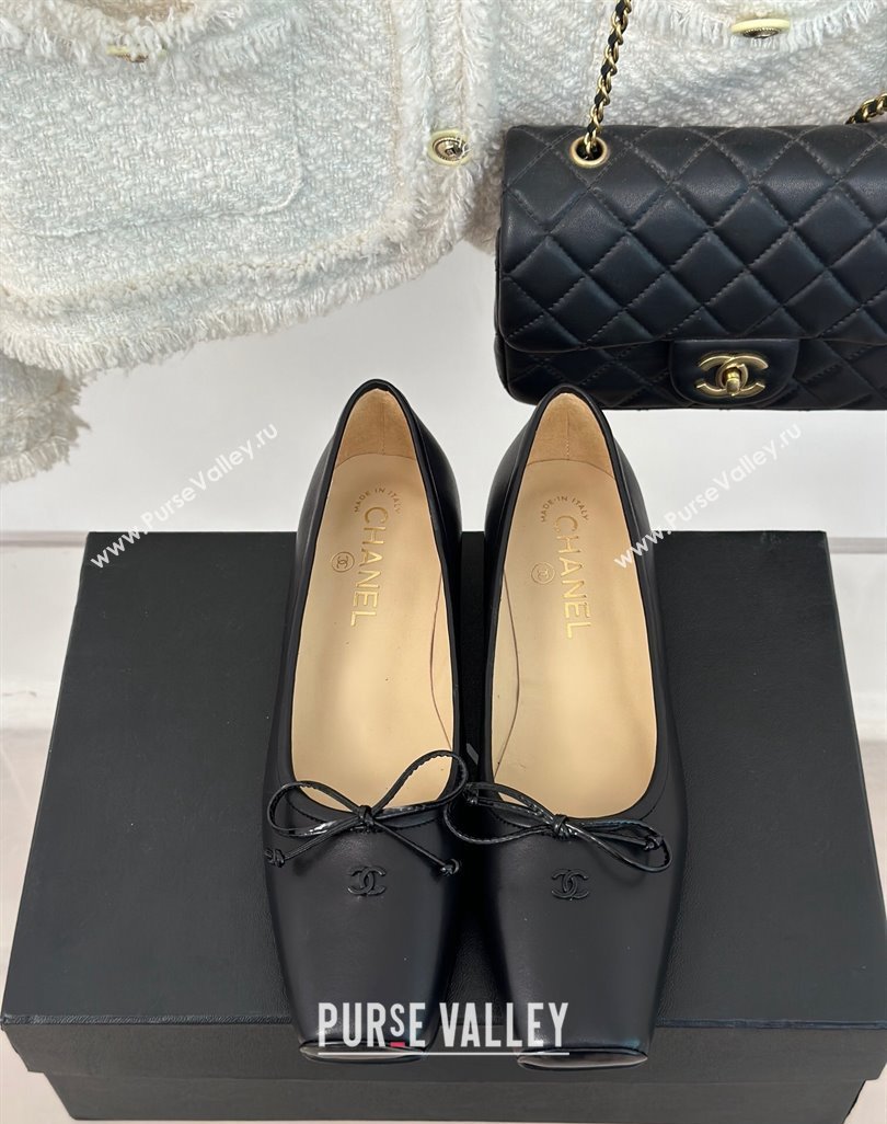 Chanel Vintage CC Logo and Bow Ballet Flats Leather Black 2024 (modeng-23121515)