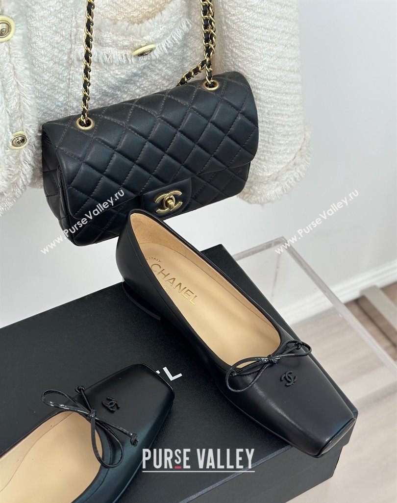 Chanel Vintage CC Logo and Bow Ballet Flats Leather Black 2024 (modeng-23121515)