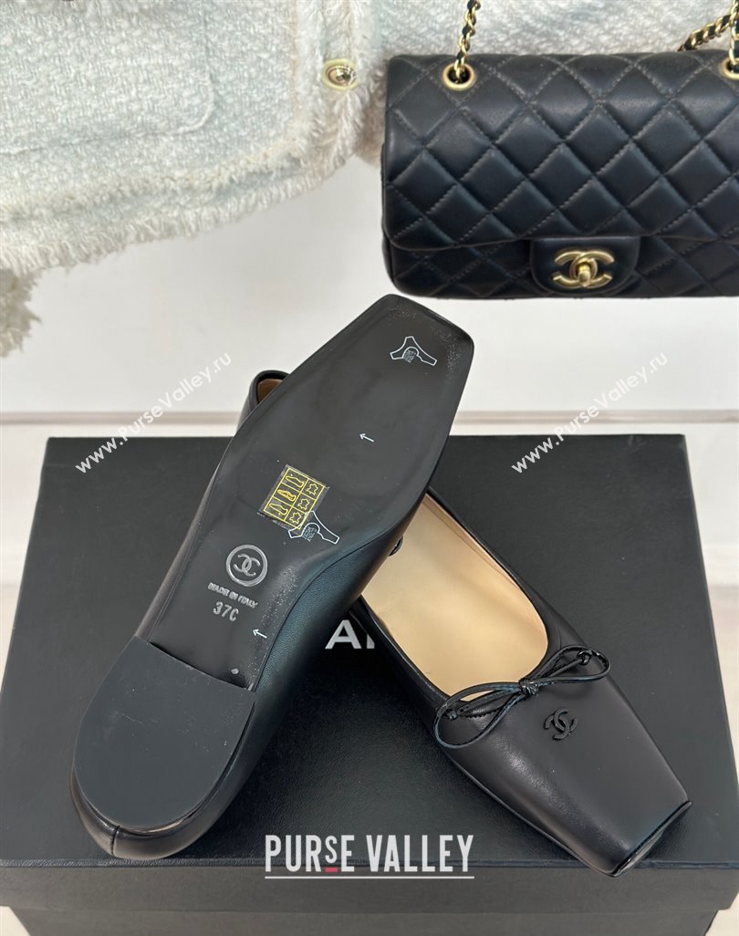 Chanel Vintage CC Logo and Bow Ballet Flats Leather Black 2024 (modeng-23121515)