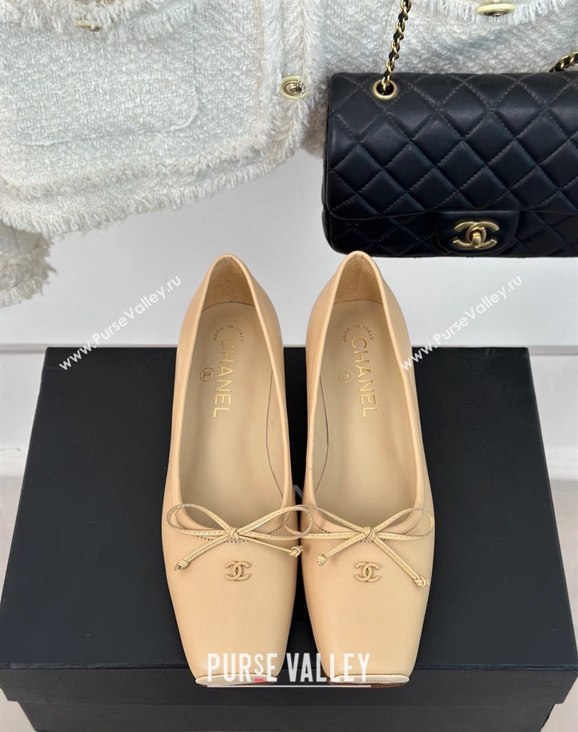 Chanel Vintage CC Logo and Bow Ballet Flats Leather Beige 2024 (modeng-23121517)