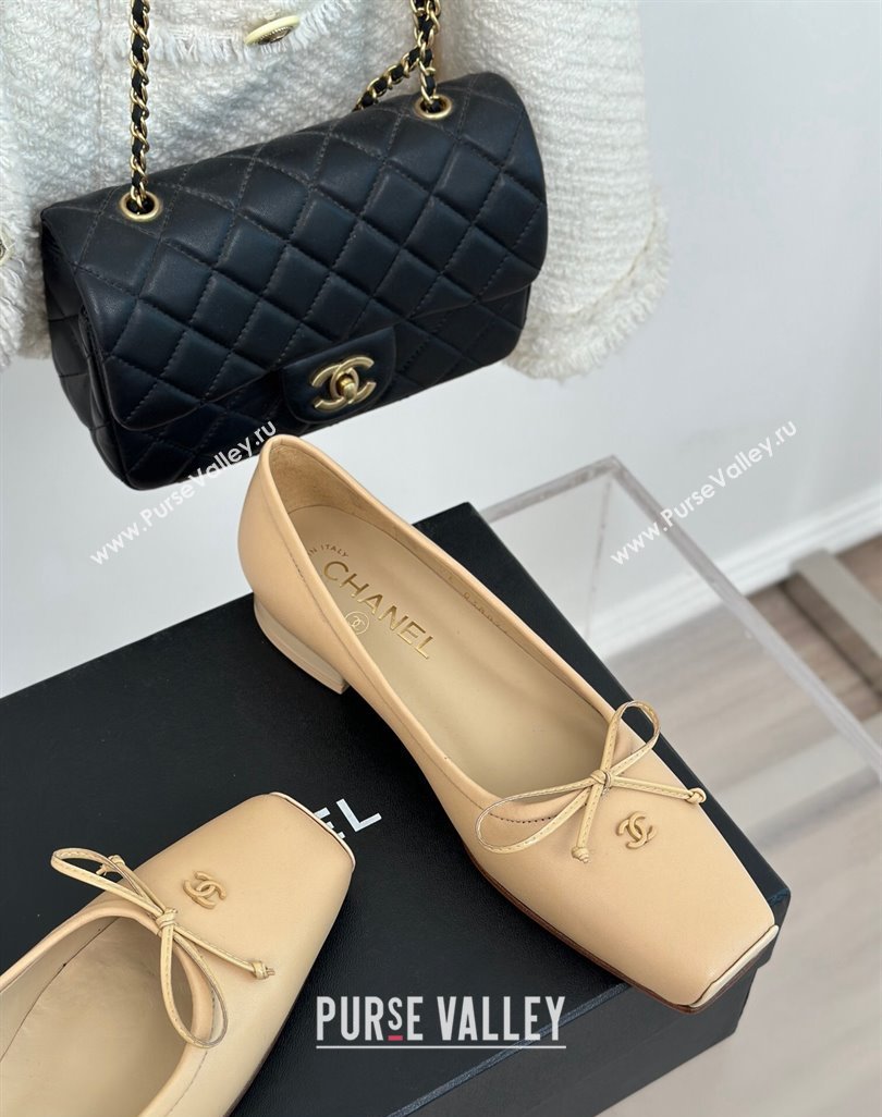 Chanel Vintage CC Logo and Bow Ballet Flats Leather Beige 2024 (modeng-23121517)