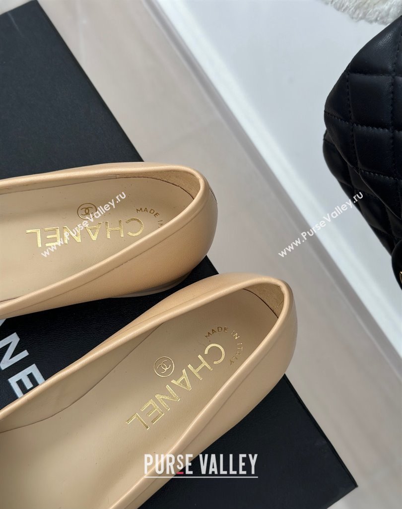 Chanel Vintage CC Logo and Bow Ballet Flats Leather Beige 2024 (modeng-23121517)