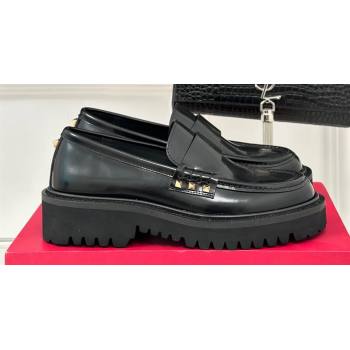 Valentino Rockstud calfskin loafers Black 2024 (clf-23121904)