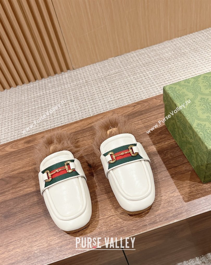 Gucci Horsebit with Web Wooly fabric lining slipper White 2024 (siyate-23121923)
