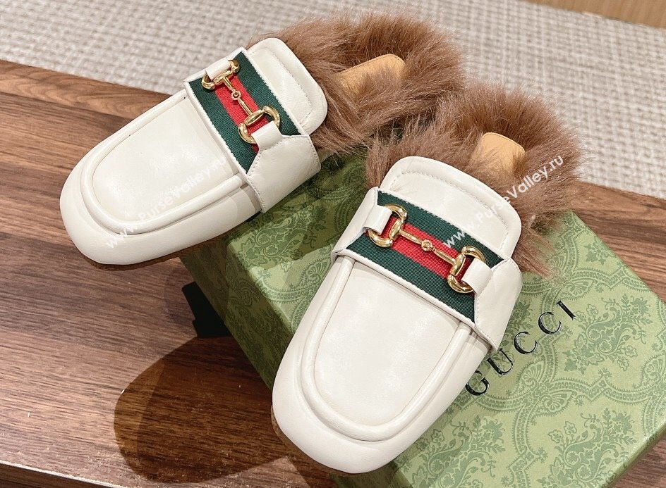 Gucci Horsebit with Web Wooly fabric lining slipper White 2024 (siyate-23121923)