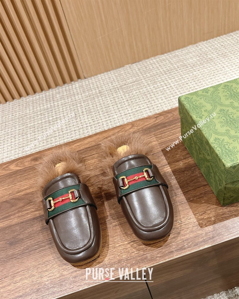 Gucci Horsebit with Web Wooly fabric lining slipper Coffee 2024 (siyate-23121922)