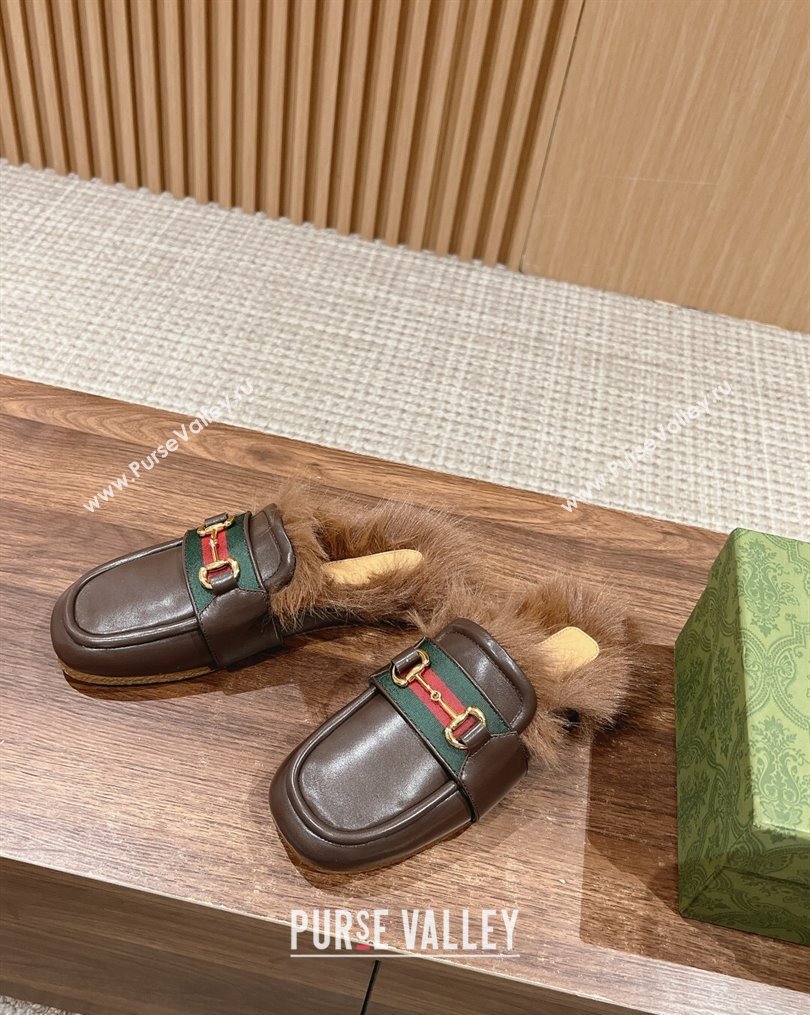 Gucci Horsebit with Web Wooly fabric lining slipper Coffee 2024 (siyate-23121922)