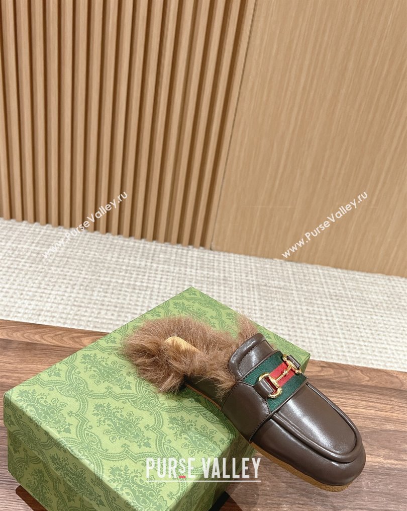 Gucci Horsebit with Web Wooly fabric lining slipper Coffee 2024 (siyate-23121922)
