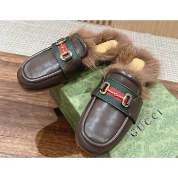 Gucci Horsebit with Web Wooly fabric lining slipper Coffee 2024 (siyate-23121922)