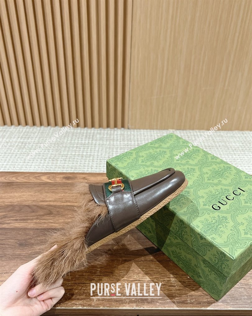 Gucci Horsebit with Web Wooly fabric lining slipper Coffee 2024 (siyate-23121922)