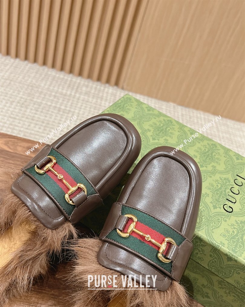 Gucci Horsebit with Web Wooly fabric lining slipper Coffee 2024 (siyate-23121922)