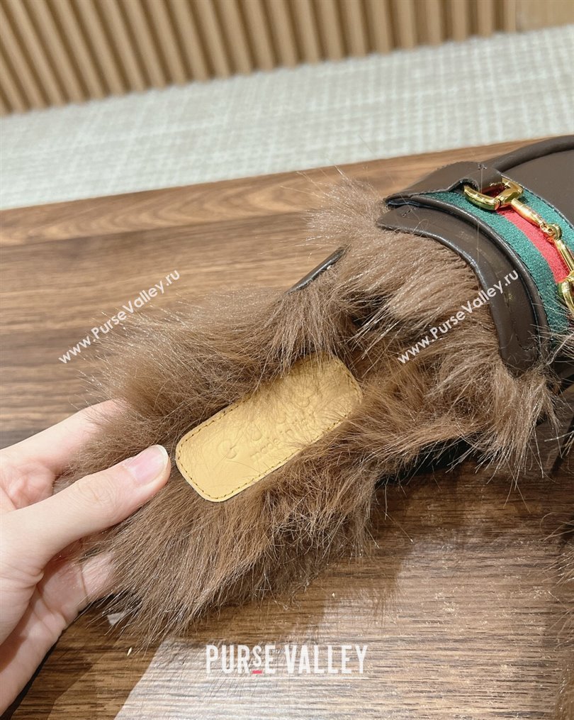 Gucci Horsebit with Web Wooly fabric lining slipper Coffee 2024 (siyate-23121922)