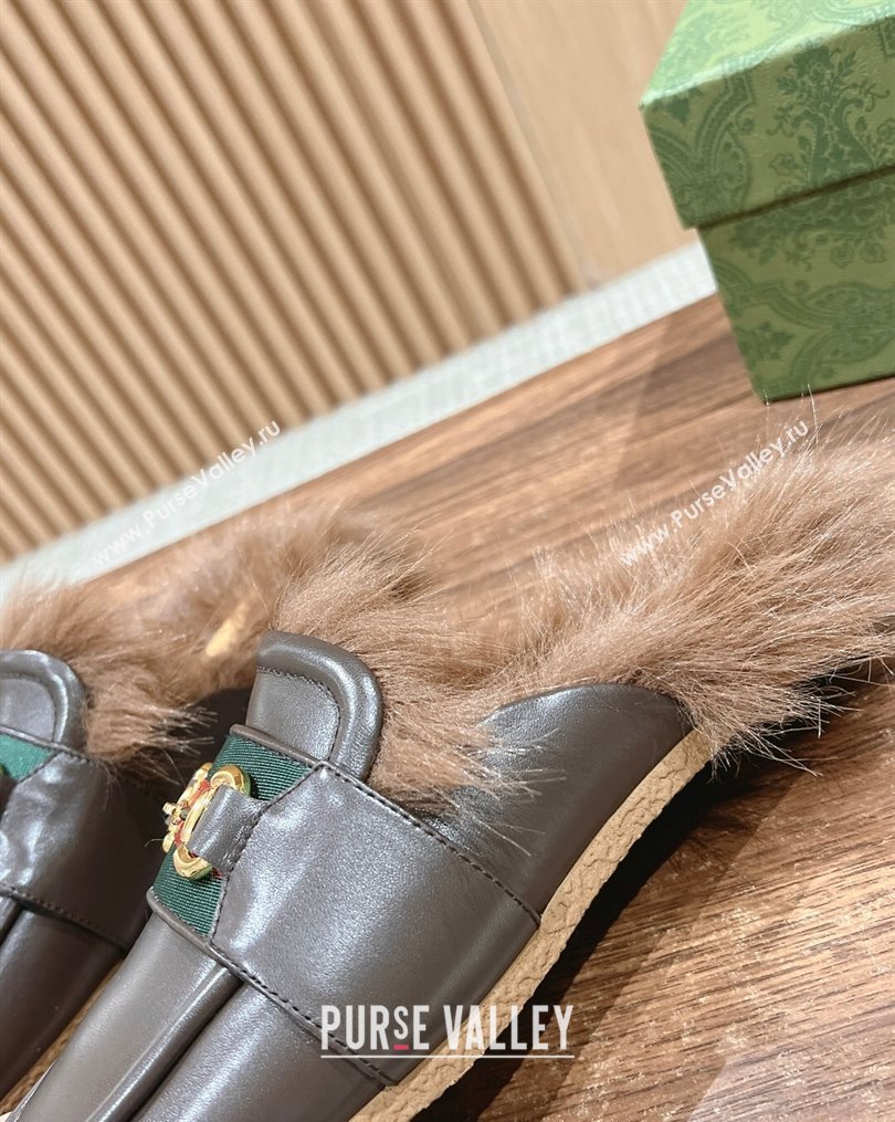 Gucci Horsebit with Web Wooly fabric lining slipper Coffee 2024 (siyate-23121922)