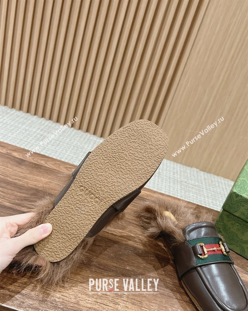 Gucci Horsebit with Web Wooly fabric lining slipper Coffee 2024 (siyate-23121922)