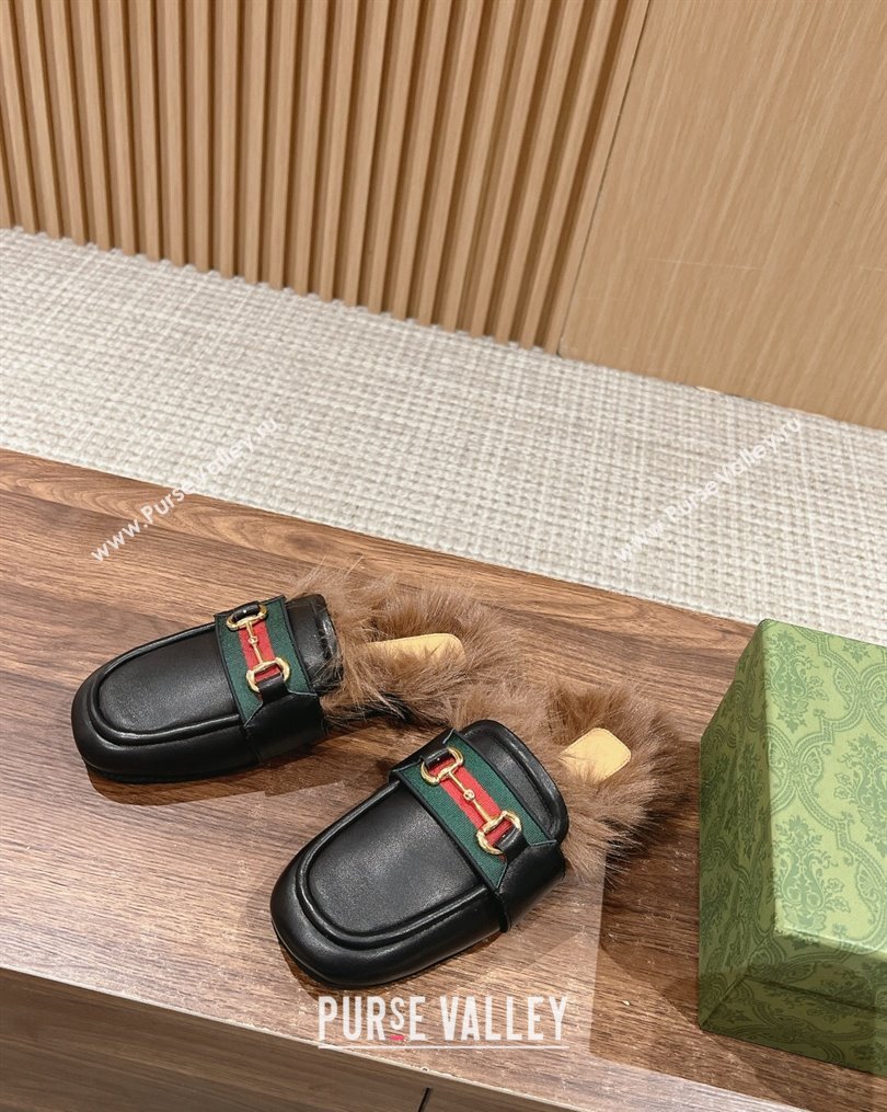 Gucci Horsebit with Web Wooly fabric lining slipper Black 2024 (siyate-23121921)
