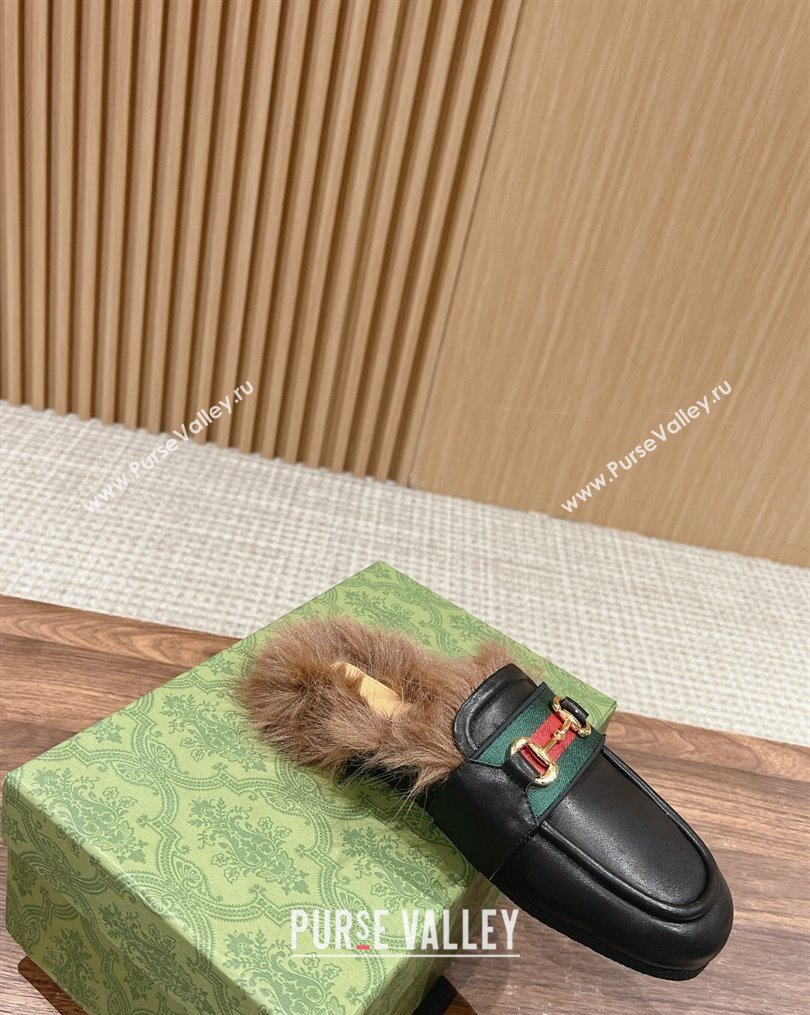 Gucci Horsebit with Web Wooly fabric lining slipper Black 2024 (siyate-23121921)