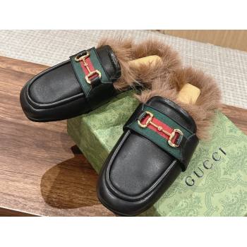 Gucci Horsebit with Web Wooly fabric lining slipper Black 2024 (siyate-23121921)