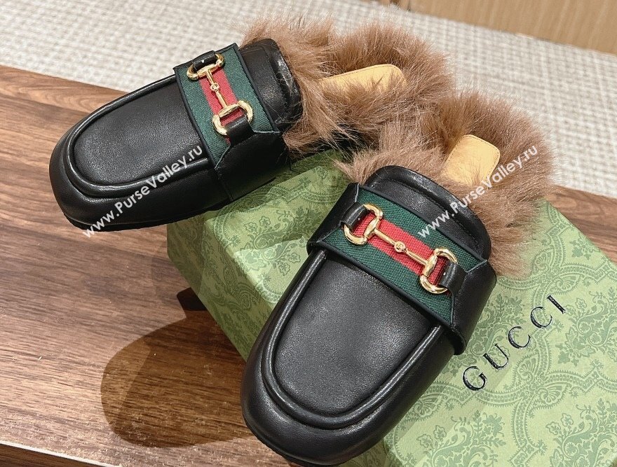 Gucci Horsebit with Web Wooly fabric lining slipper Black 2024 (siyate-23121921)