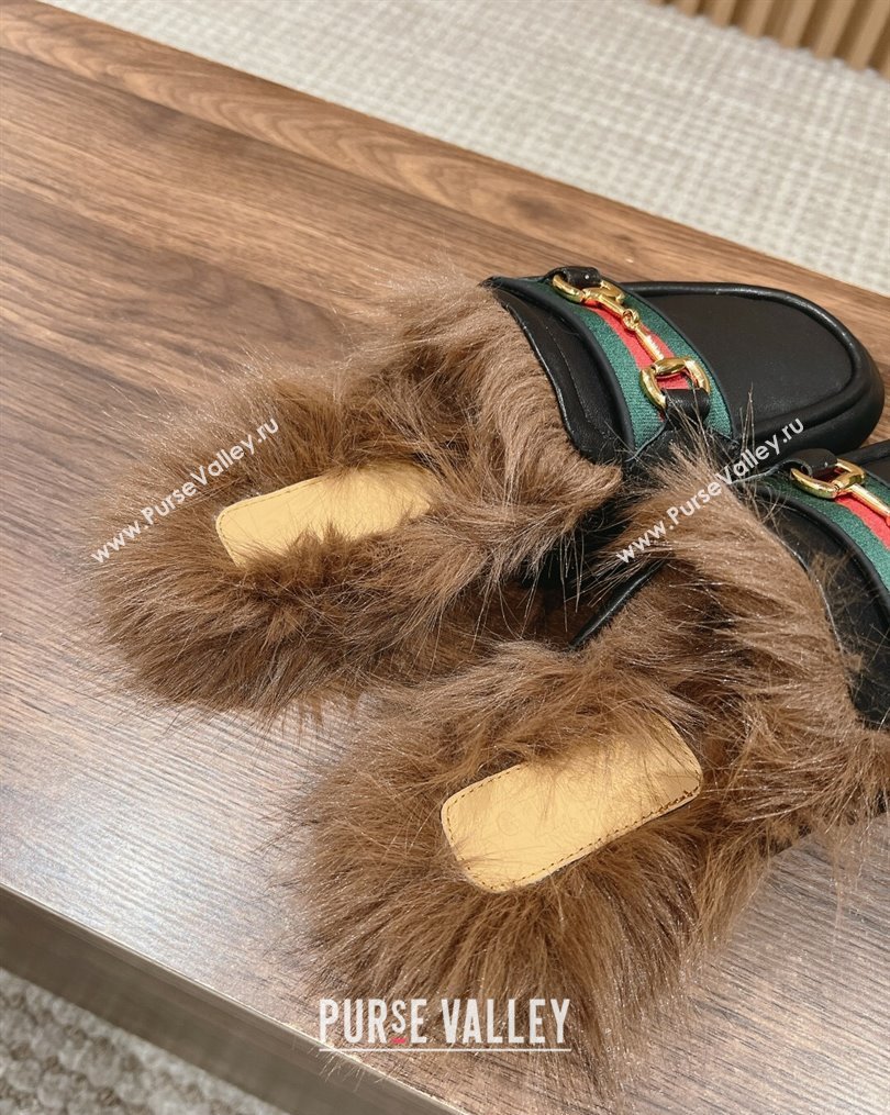 Gucci Horsebit with Web Wooly fabric lining slipper Black 2024 (siyate-23121921)