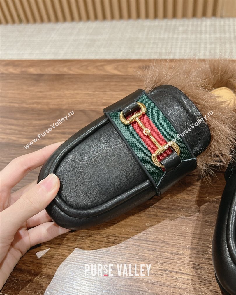 Gucci Horsebit with Web Wooly fabric lining slipper Black 2024 (siyate-23121921)