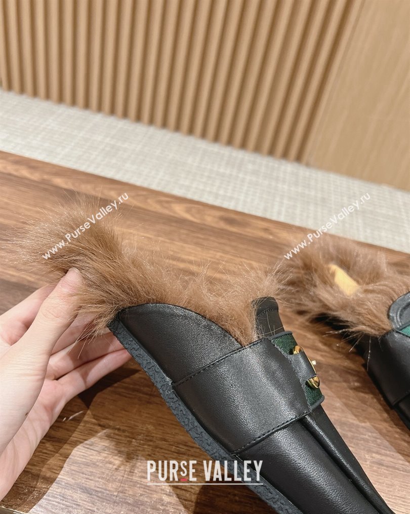Gucci Horsebit with Web Wooly fabric lining slipper Black 2024 (siyate-23121921)