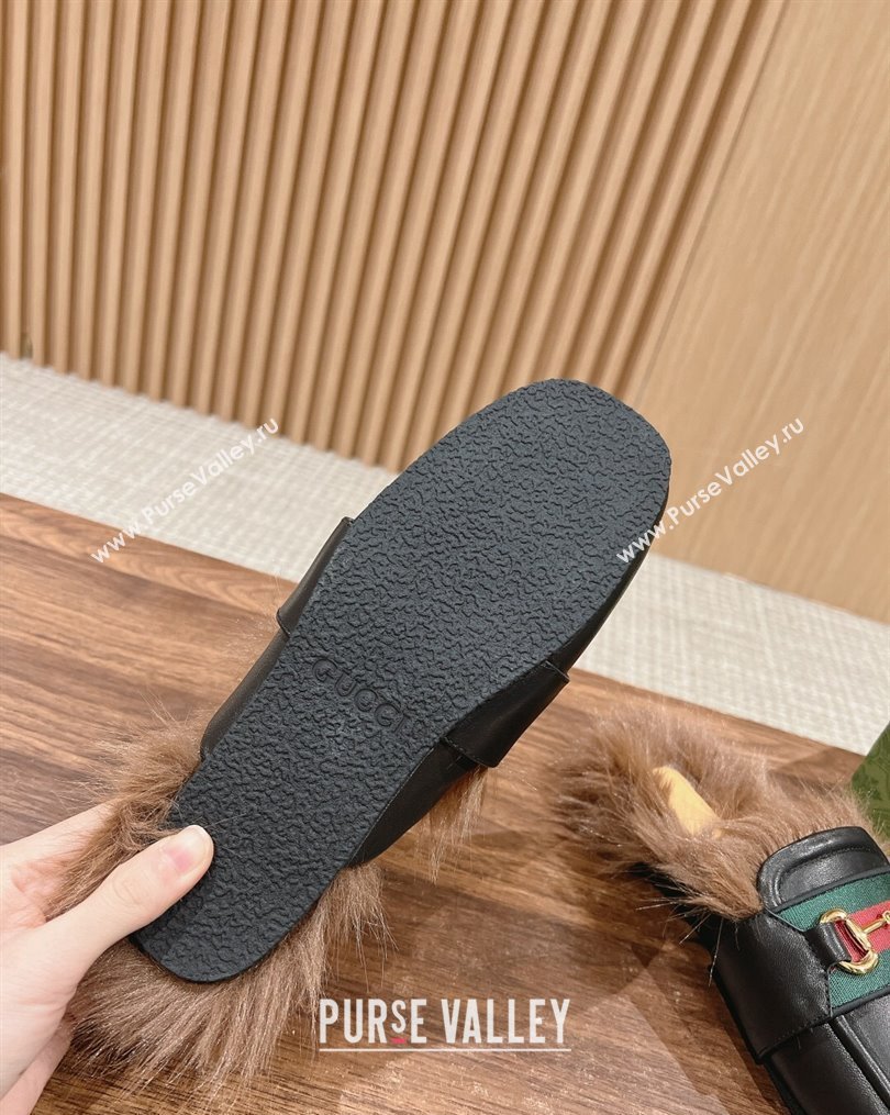 Gucci Horsebit with Web Wooly fabric lining slipper Black 2024 (siyate-23121921)