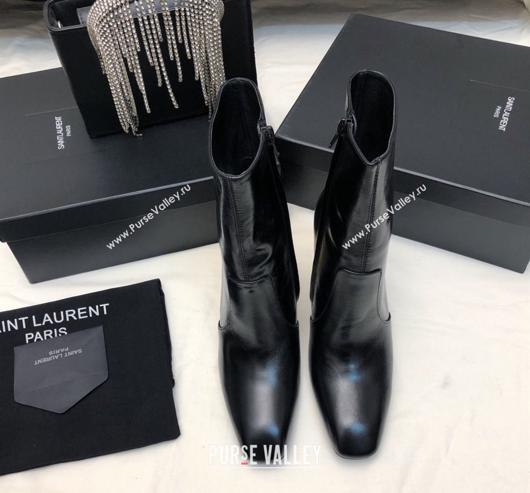 Saint Laurent auteuil booties in glazed leather 755201 Black 2024 (siyate-23121929)