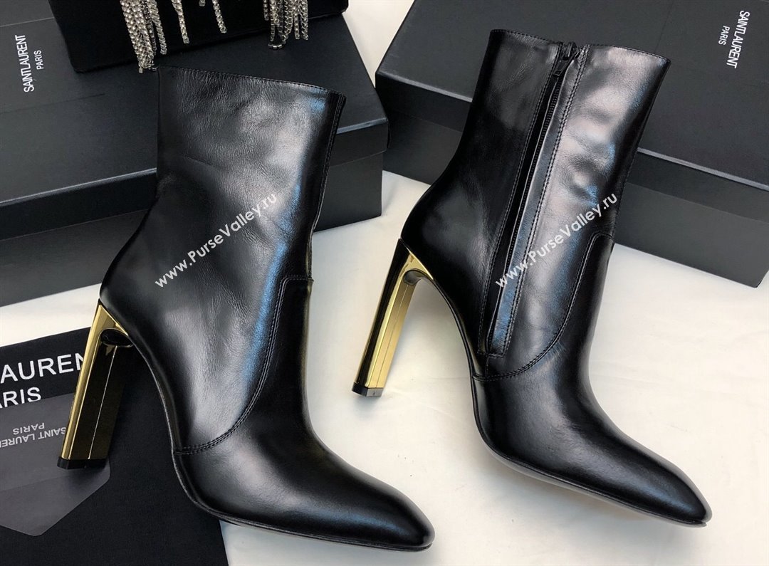 Saint Laurent auteuil booties in glazed leather 755201 Black 2024 (siyate-23121929)