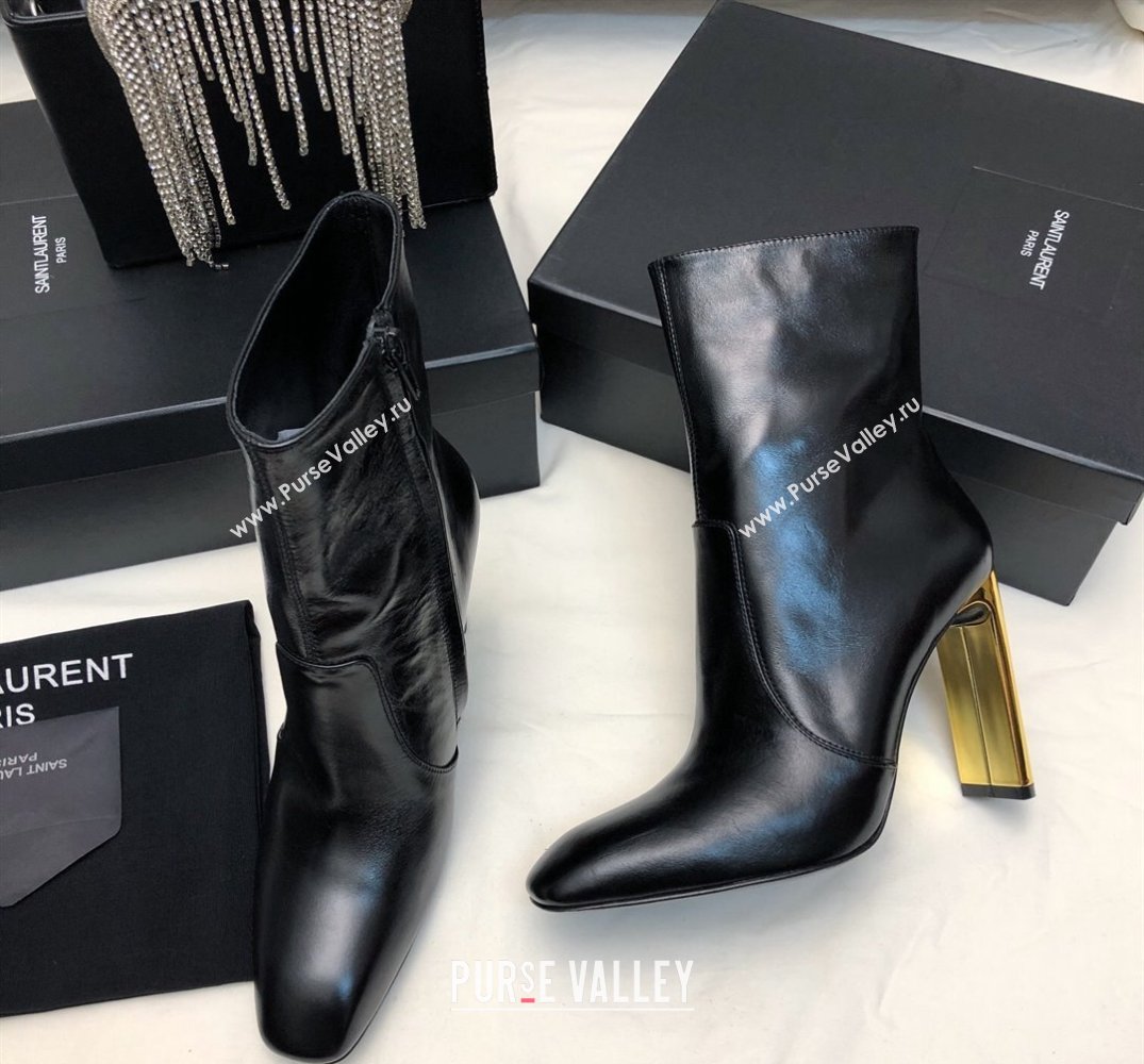 Saint Laurent auteuil booties in glazed leather 755201 Black 2024 (siyate-23121929)
