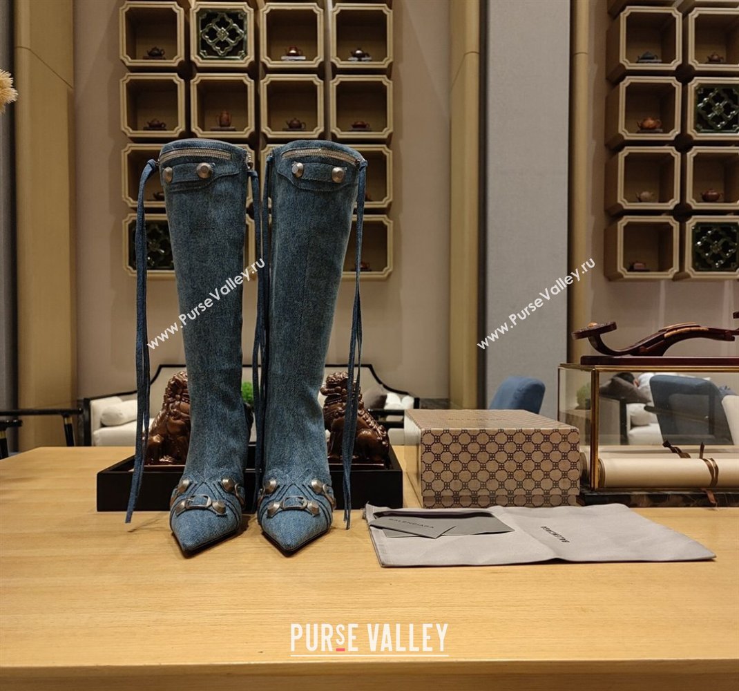 Balenciaga Heel 9cm Cagole Boots in blue denim printed Nappa lambskin (modeng-23121613)