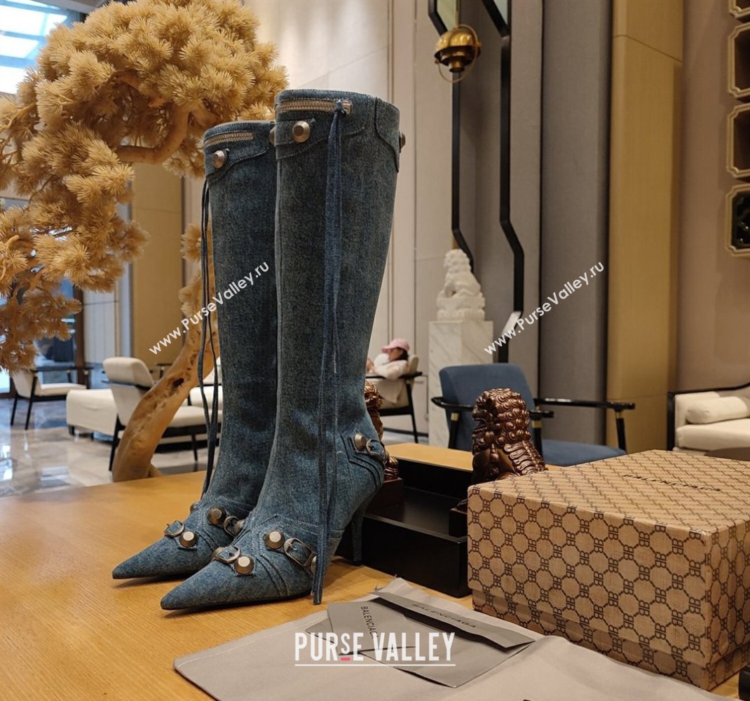 Balenciaga Heel 9cm Cagole Boots in blue denim printed Nappa lambskin (modeng-23121613)