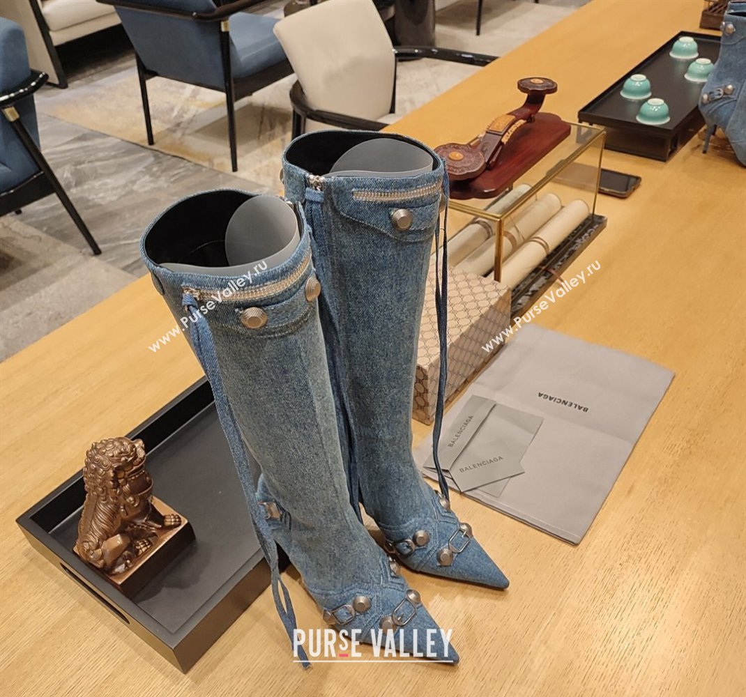 Balenciaga Heel 9cm Cagole Boots in blue denim printed Nappa lambskin (modeng-23121613)