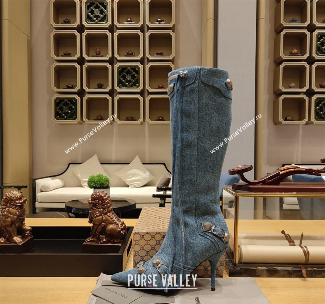 Balenciaga Heel 9cm Cagole Boots in blue denim printed Nappa lambskin (modeng-23121613)