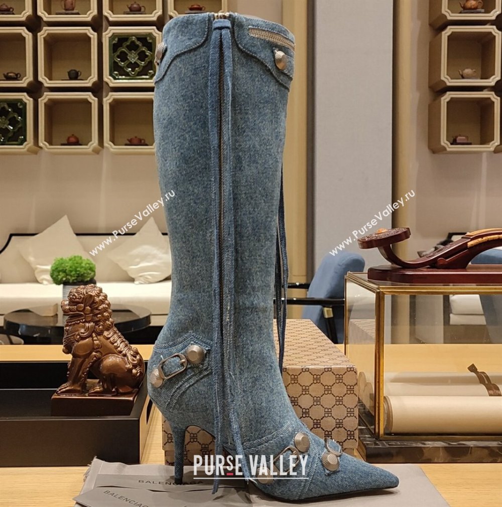 Balenciaga Heel 9cm Cagole Boots in blue denim printed Nappa lambskin (modeng-23121613)